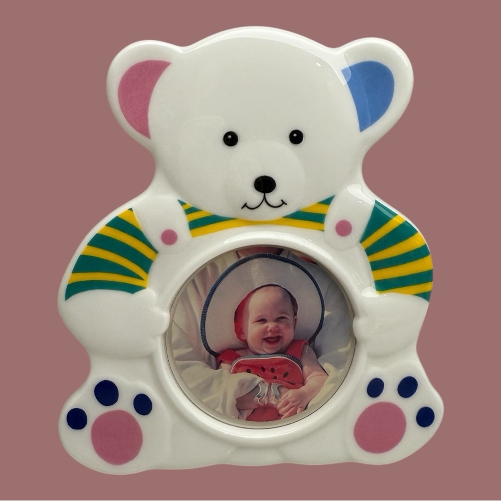 Vintage 1990s Mikasa Baby Nursery Frame Teddy and Friend Bone China